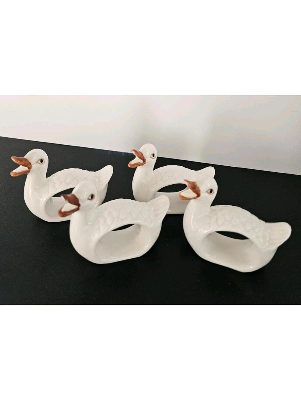 Vintage Duck or Goose Ceramic Napkin Rings Set of 4 Hand Painted Taiwan